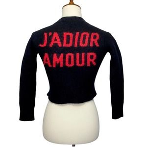 XS Christian Dior J'ADIOR AMOUR Black & Red Cashmere Long Sleeve Cropped Sweater